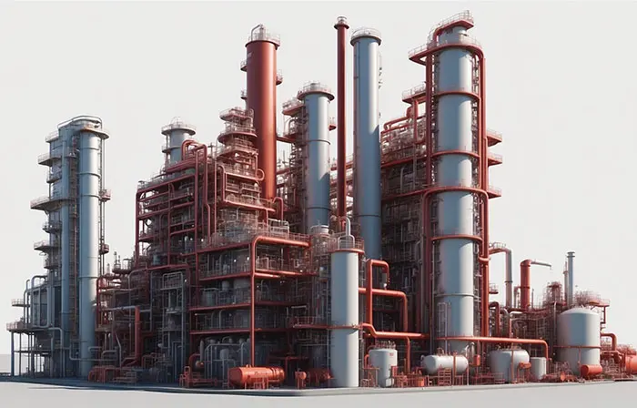 Highly Detailed 3D Visualization of a Modern Industrial Refinery Complex 3D Illustration Artwork image